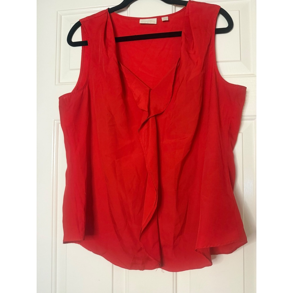 New York & Company Red Sleeveless Ruffle Front V-Neck Blouse Top XL